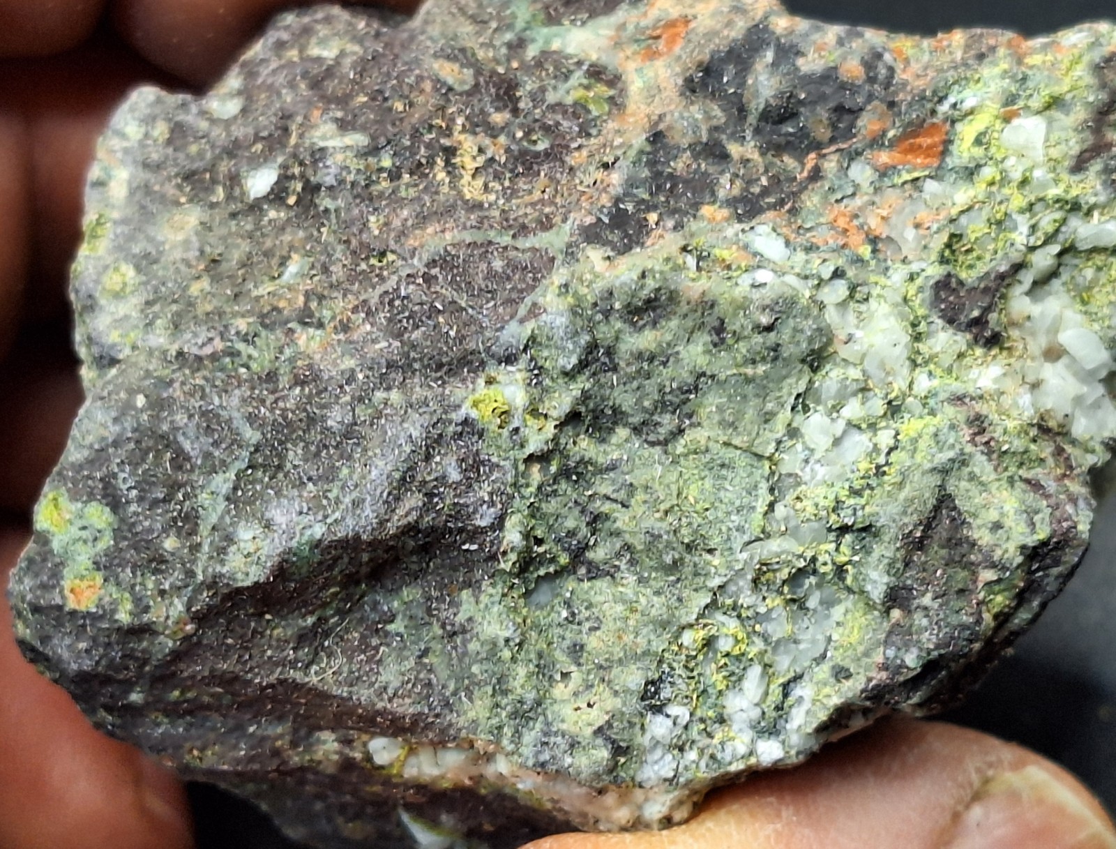 Calcite On Pretty Multi Colored Amygdaloidal Basalt From Copper Mine Michigan