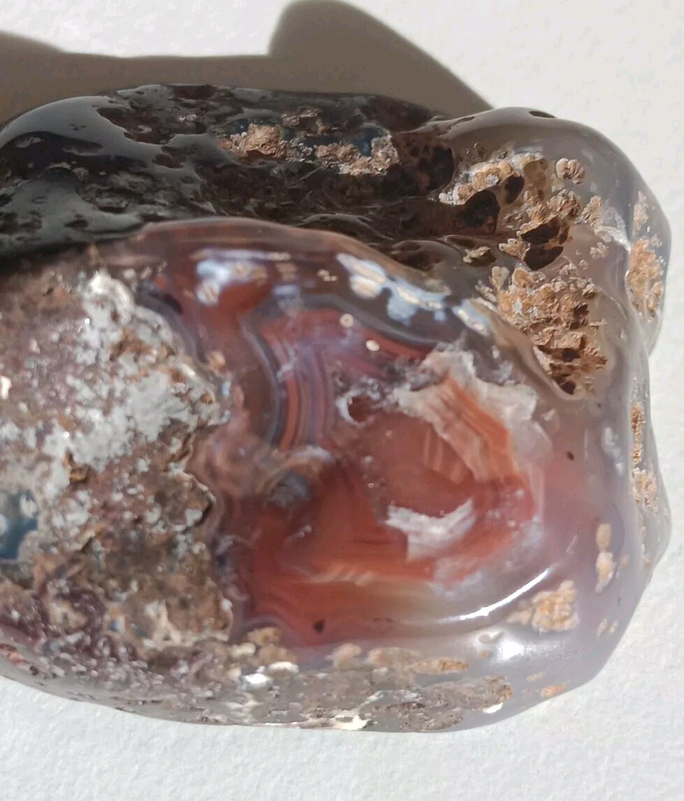 2 Matching Condor Agate Nodule Halves Glass Polish Blue/Grey Red Yellow Bands A+