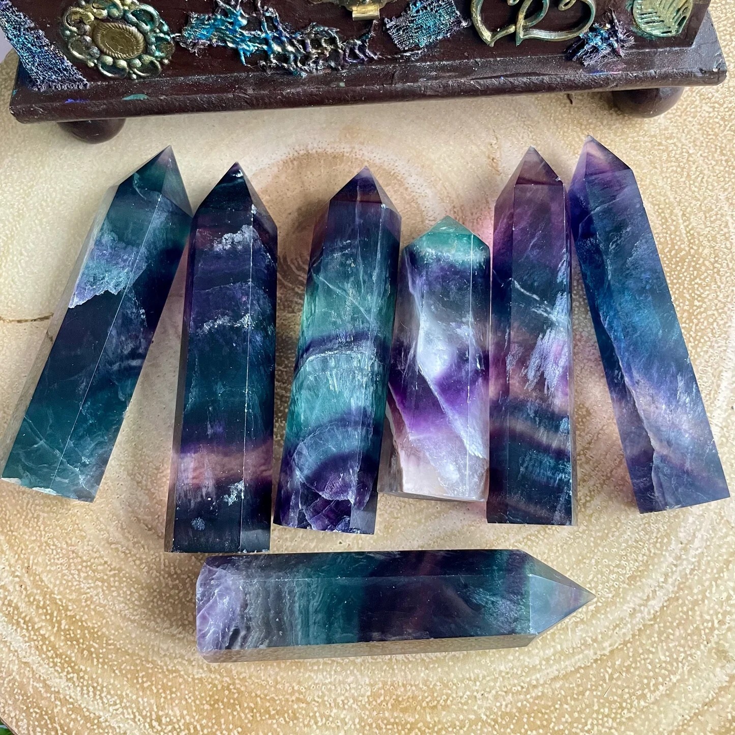 Fluorite Healing Crystal Wands Obelisk Reiki Point Tower Home Car Office Decor