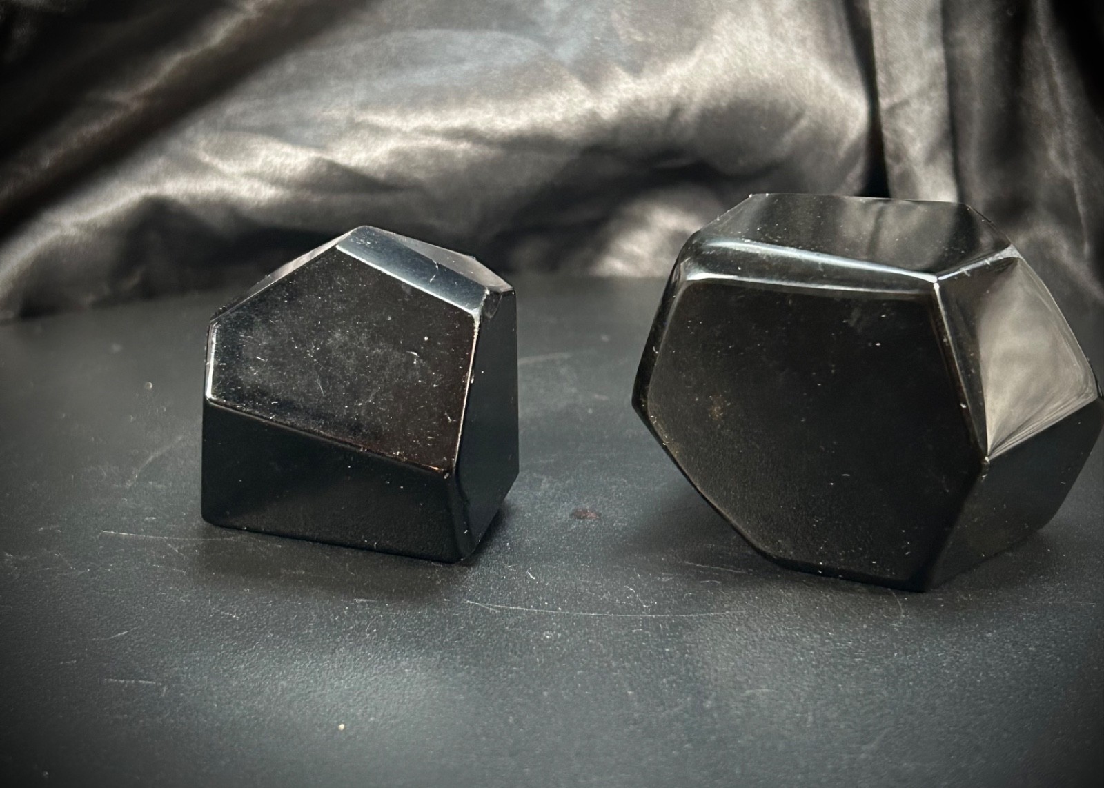 10.9oz (310 grams) Pair Of Black Obsidian Geometric Freeforms