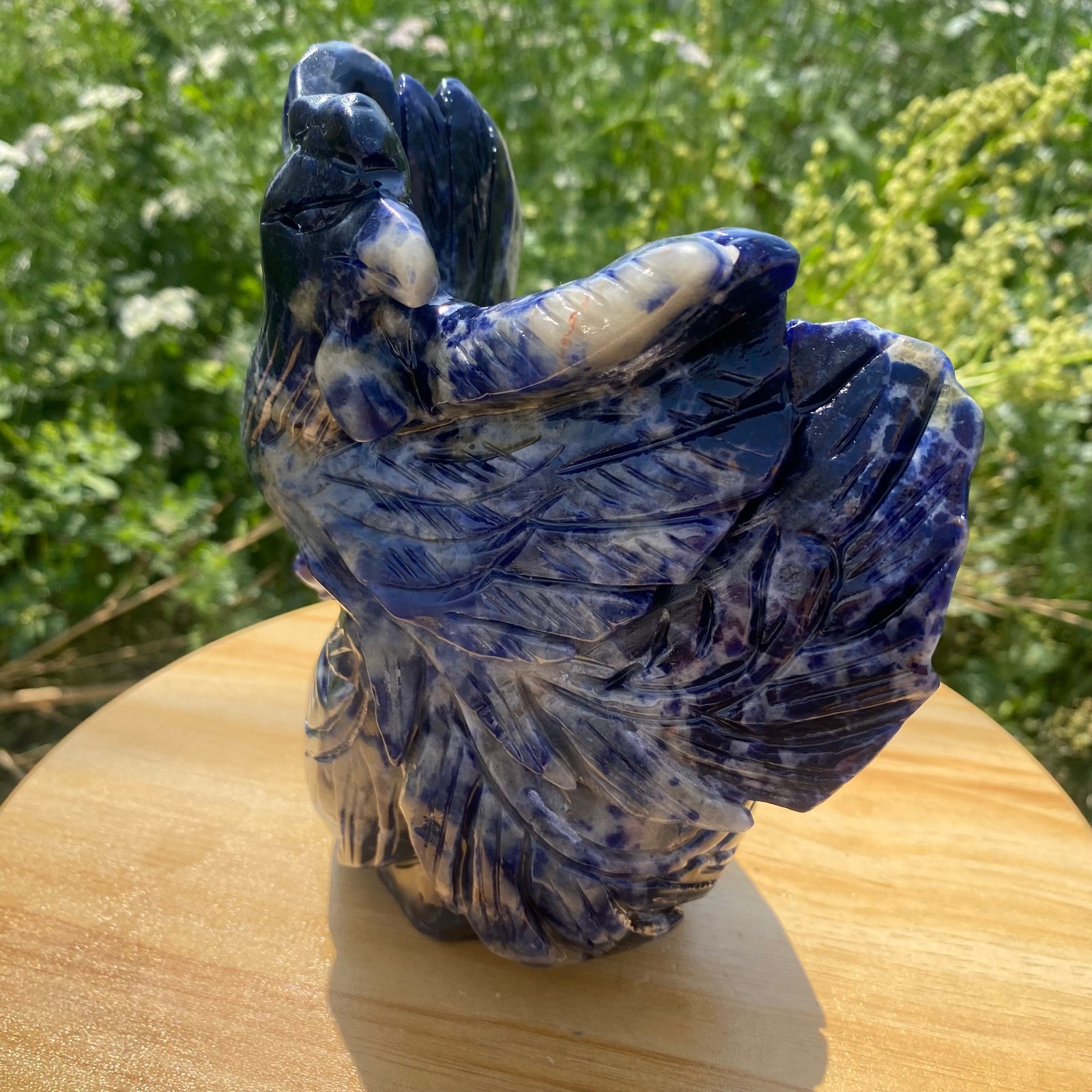 4.62LB Natural Blue Vein Stone Phoenix Carving, Home Decoration
