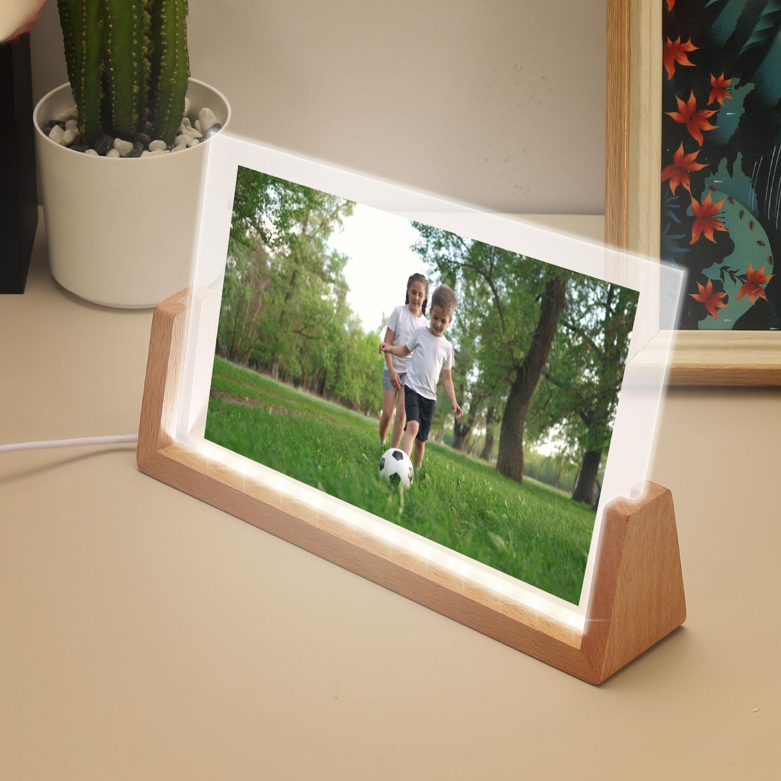 6 Inch Wooden LED Light Base, Beech Wood Light Display Stand Table Lighted La…