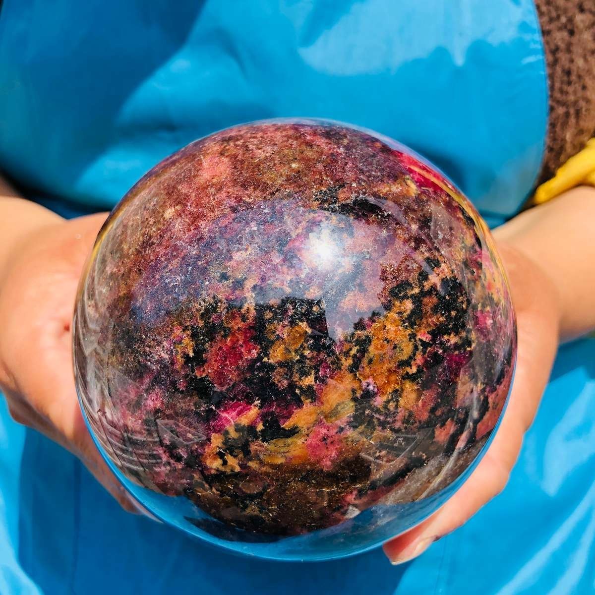 5.03LB Natural Rhodonite Crystal Sphere Pink Black Healing Gem Stone 4793