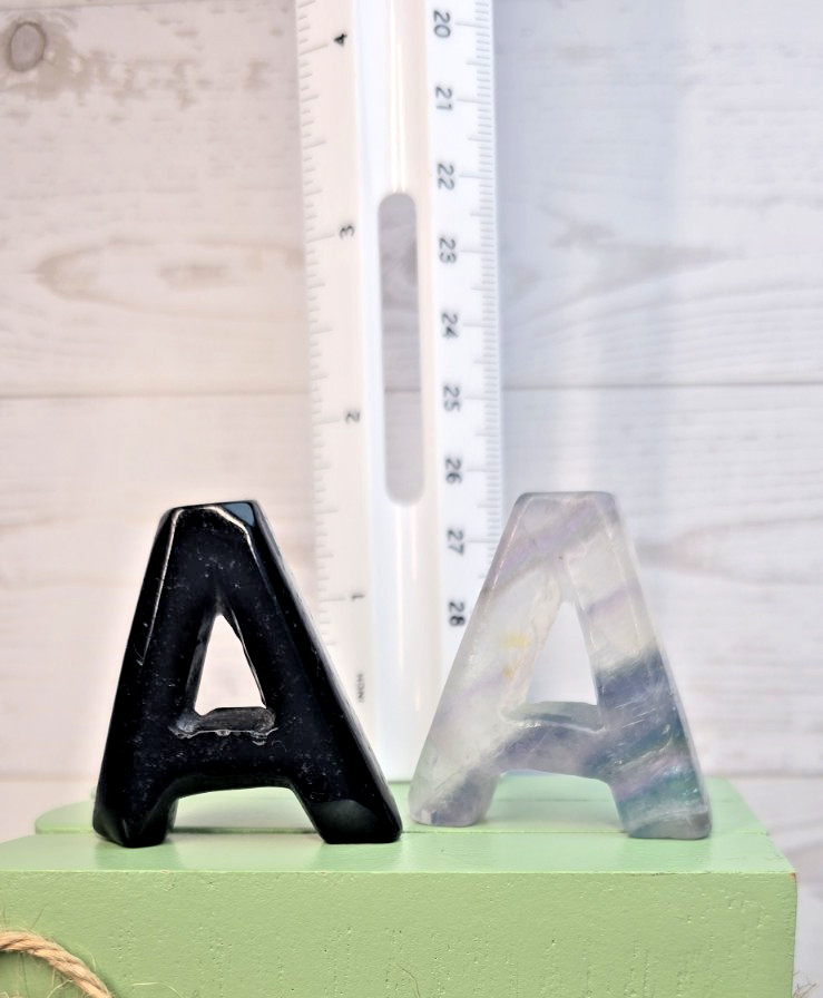 8 Large 1.5″ Carved Gemstone Letters Crystal Initials Sodalite Obsidian