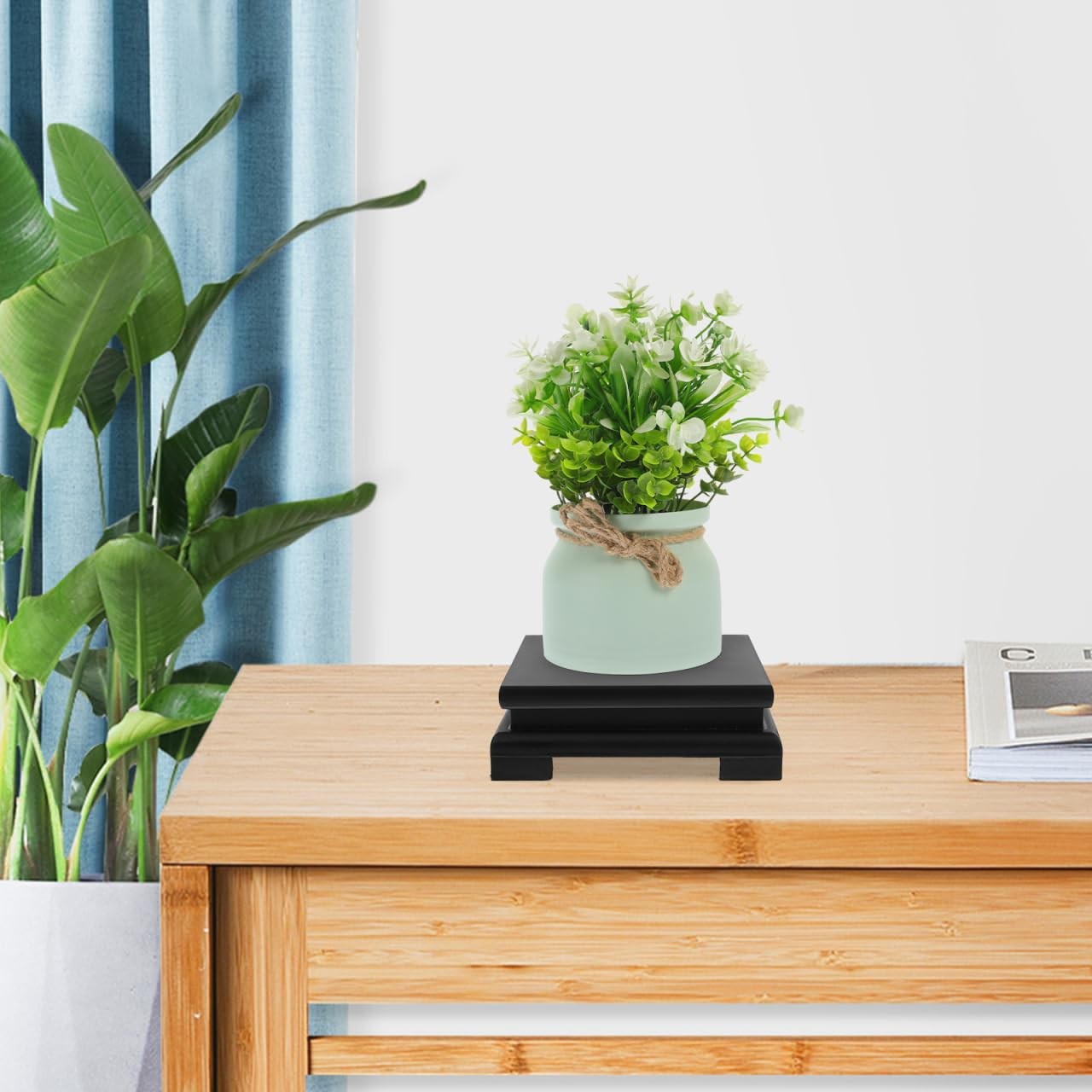 Black Wooden 5.9×5.9×3.77 Inch Square Base Stand Vase Pedestal Plant Holder