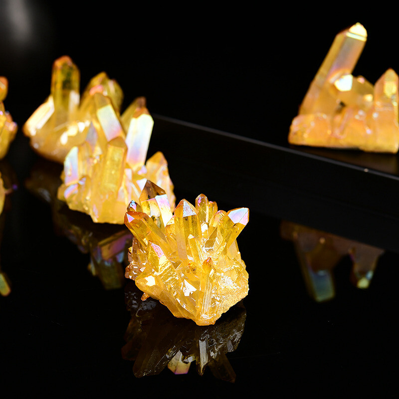 Natural Angel Aura Yellow Energy Titanium Stone Quartz Crystal Cluster Specimen