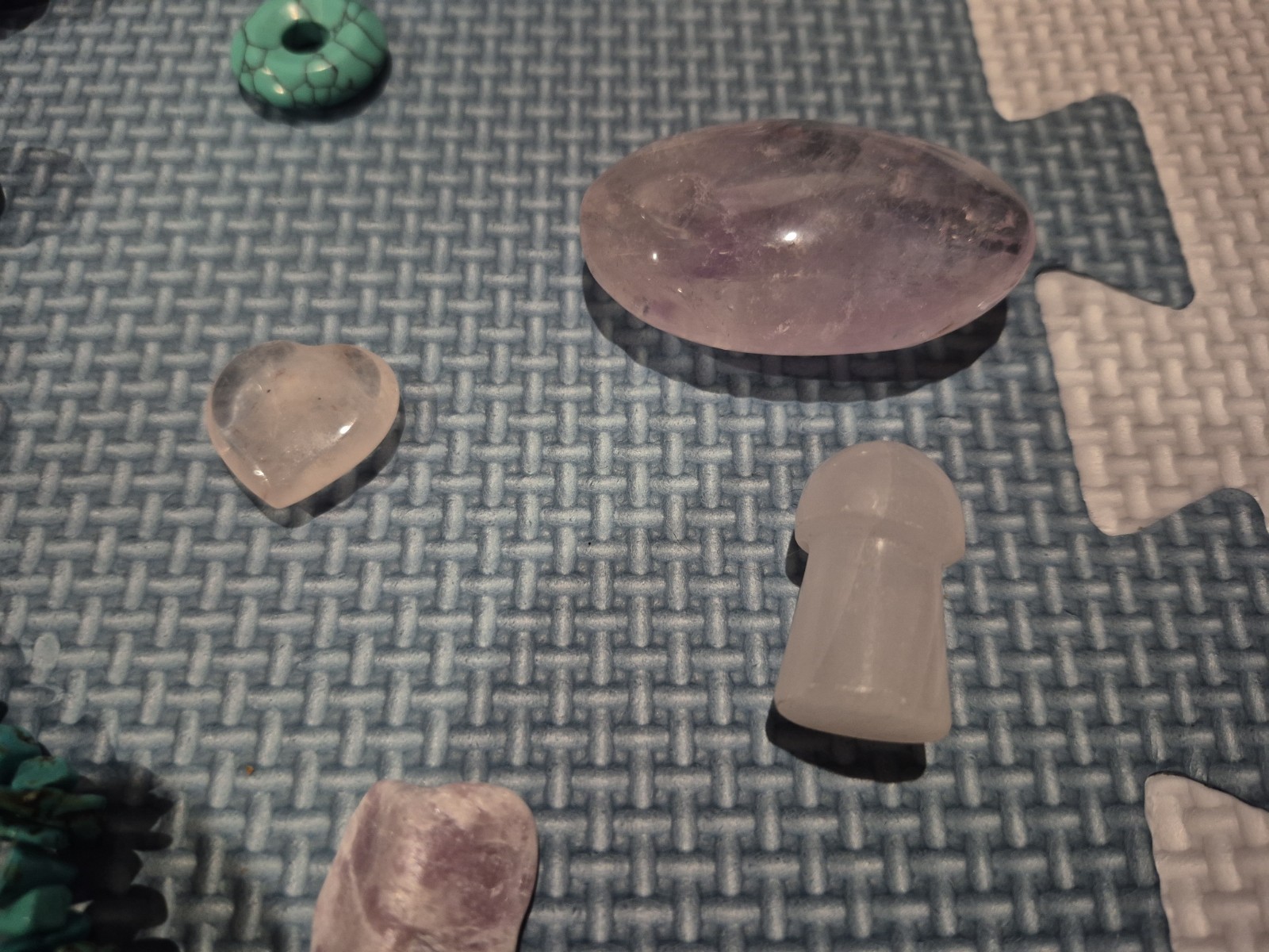 Crystals And Stones Lot C Amethyst, Turquoise, Quartz, Flourite Sphere, Hearts,