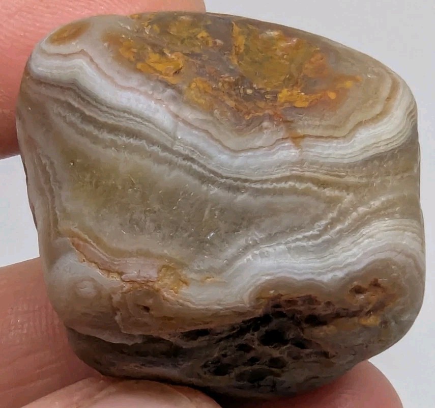 Lake Superior Agate, Great Tan, Brown And White Banding, 39 Grams (1.3+ Oz)