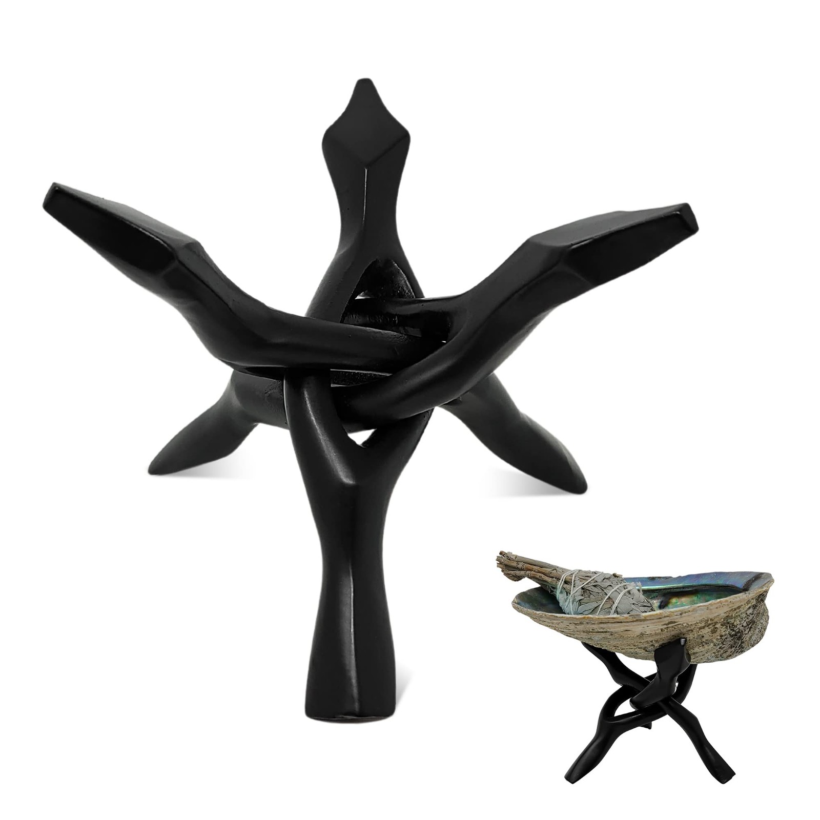 Tripod Stand for Abalone Shell, Crystal Ball, Jewelry Dish, 6″ Black Metal