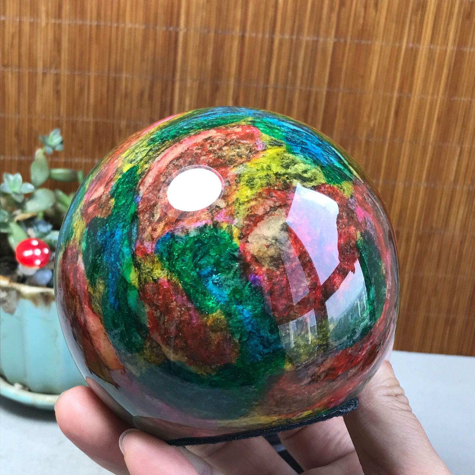 Natural “Seven Colors Jade” sphere Ball -Taiwan China 1.85kg Base Random A5808