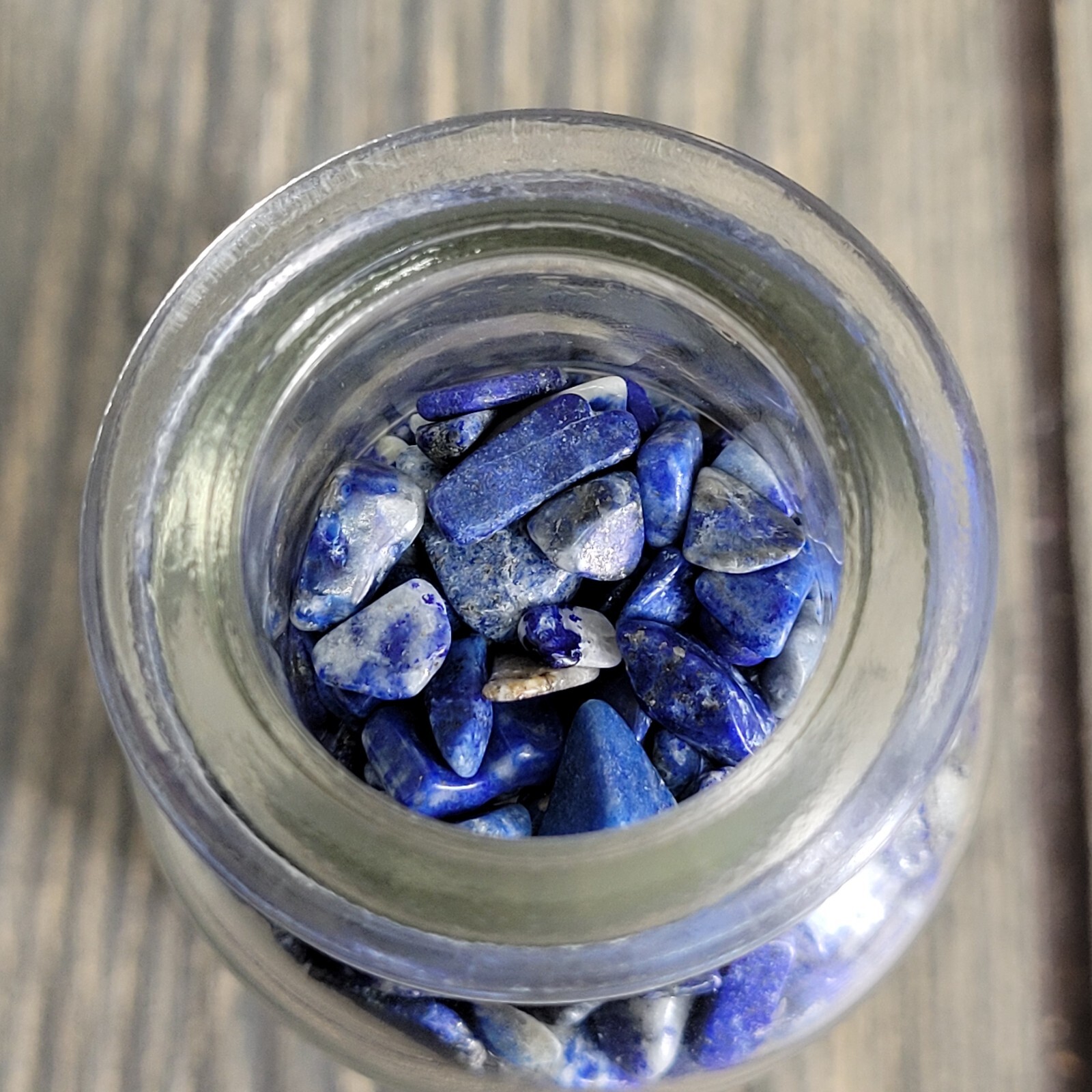 Lapis Lazuli Crystal Chips 4oz in Vintage Apothecary Glass Spice Jar Tumbled EUC