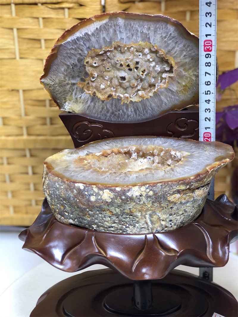 10.4LBNatural Agate Crystal Geode Quartz Bowl Wealth Spirit Energy Healing+Stand