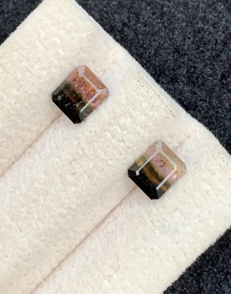 1.70ct natural rare tri colors faceted tourmaline pair 6mm