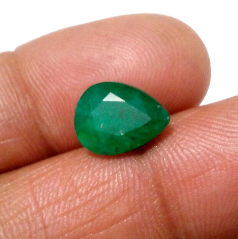 For Jewelry A+ Pear Shape Green Zambian Emerald Faceted 3.55 Crt Loose Gemstone