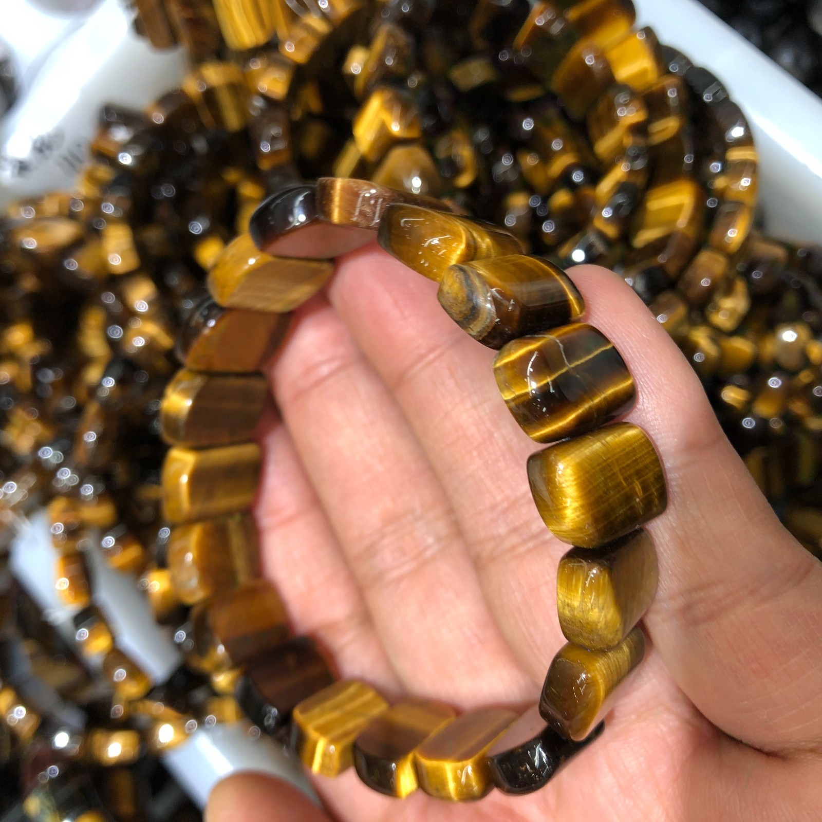 1Pcs Natural Tiger’s Eye Stone Bracelet Brown Gemstone Stretch Bracelet Handmade