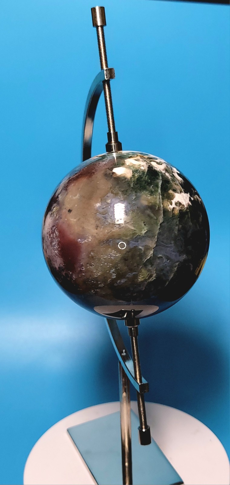 1.6 Lb Natural Aquatic Plants Agate Crystal Sphere with Aluminum Display Stand
