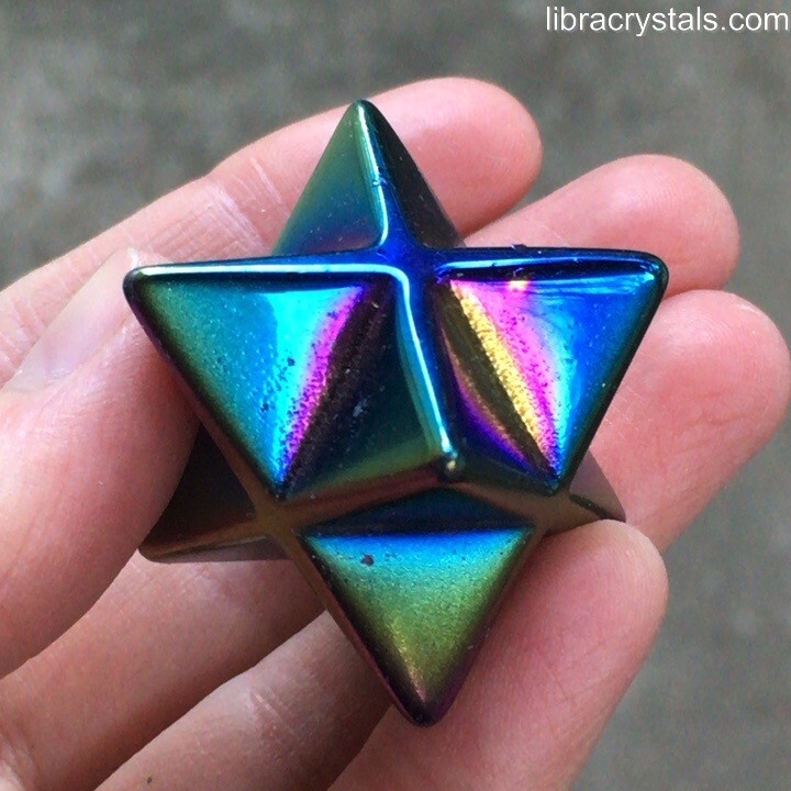 Titanium Aura Merkaba Star Crystal Rainbow Iridescent Sacred Geometry Decor 1.5″