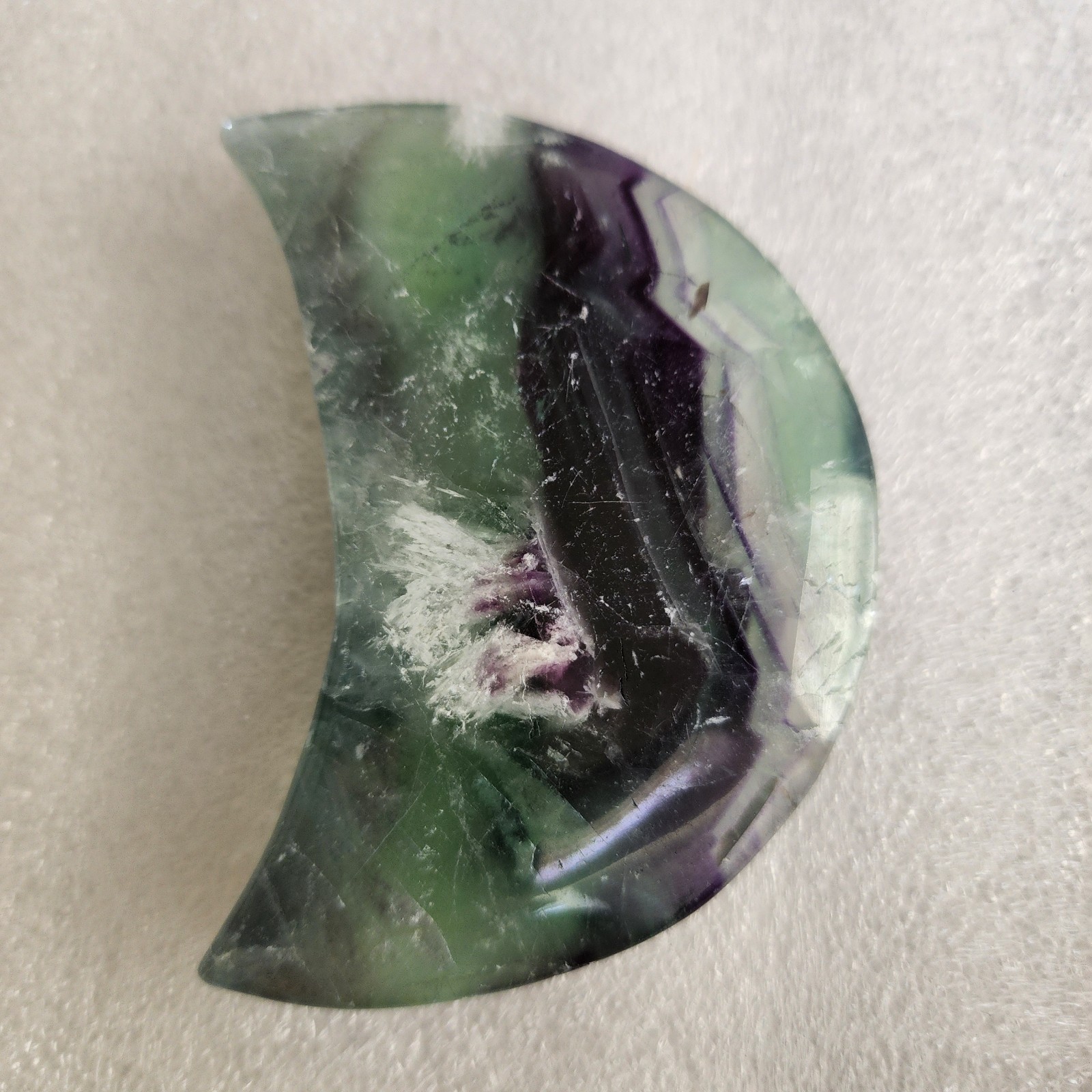 Natural Polished Feather Fluorite Moon 3.75″ – USA