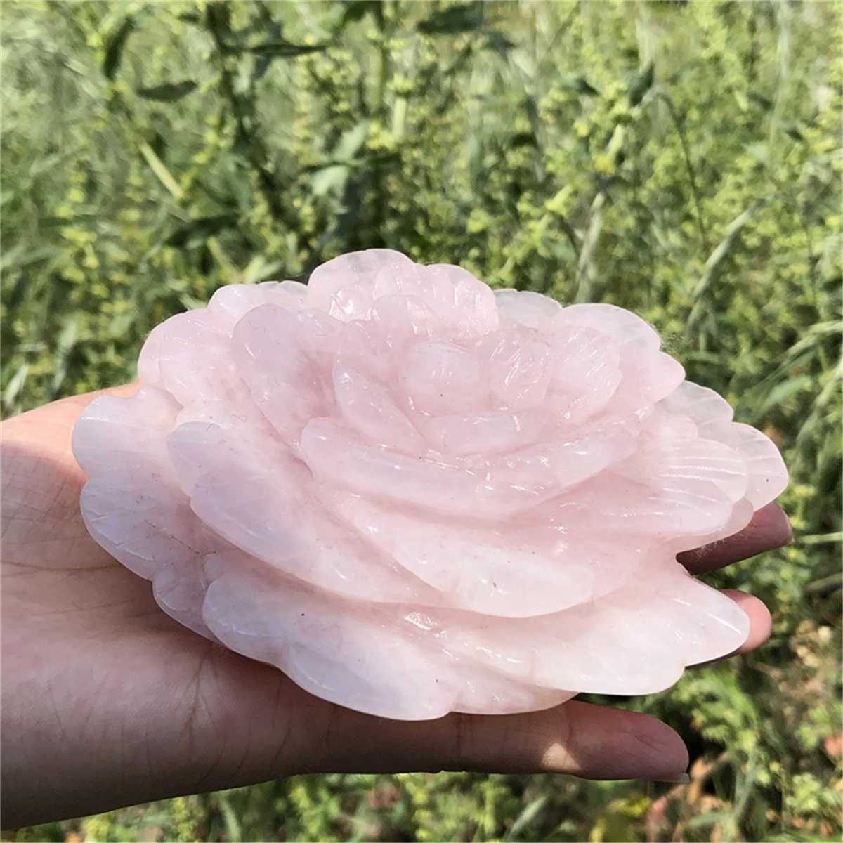 510g Natural carved rose quartz flower reiki quartz crystal skull polishing deco