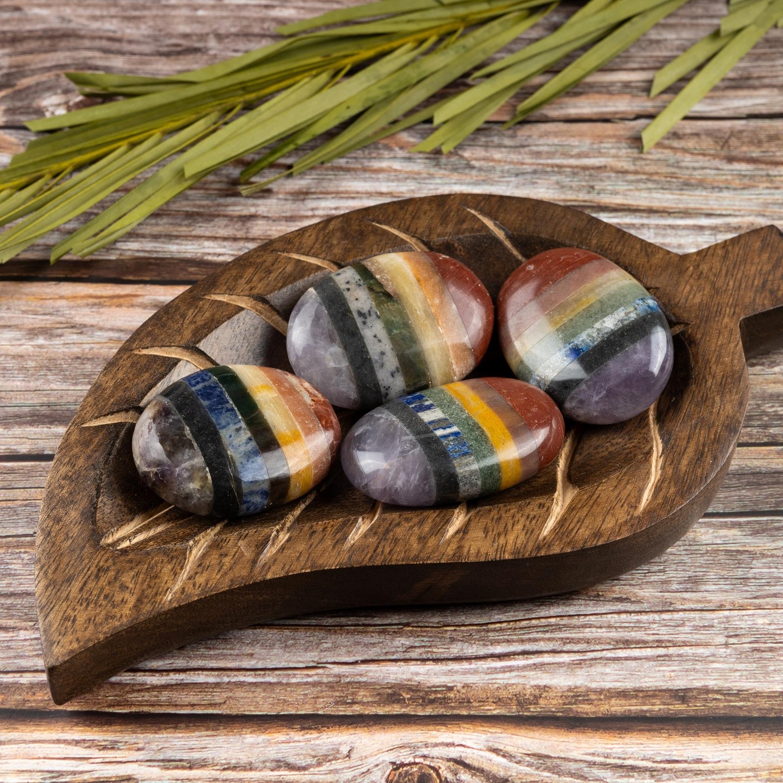 7 Chakra Crystal Palm Stone for Anxiety Relief, Polished Stone, Spiritual Gift