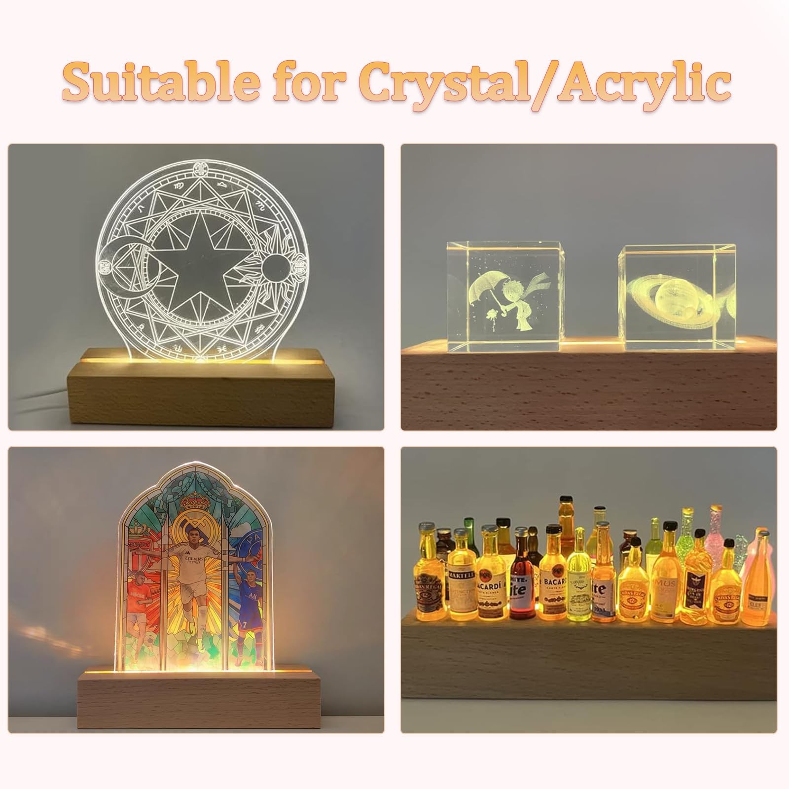 2PCS 11.81 Inch Rectangle Display Pedestal, Led Lights Display Base, Wooden L…