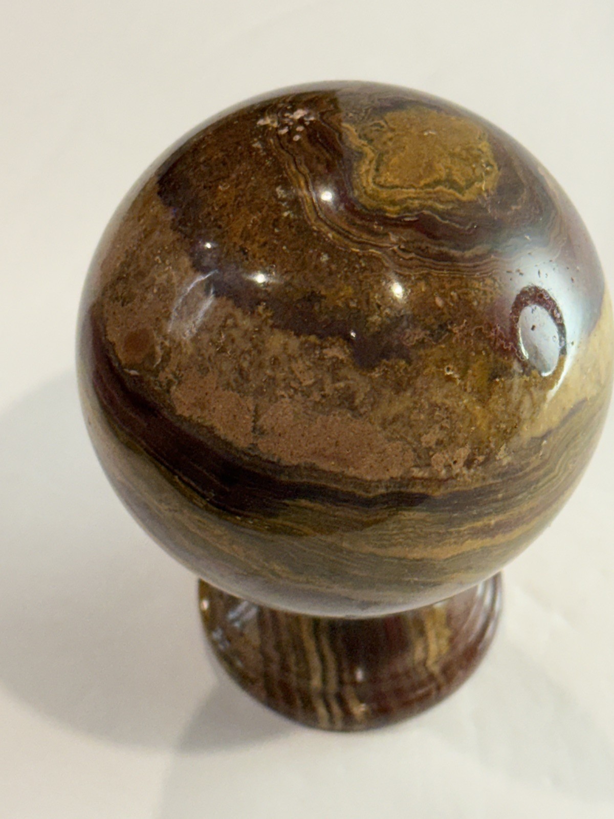 Collector-Grade Banded 🤎 Brown Onyx Sphere on Pedestal • 631g Natural Stone