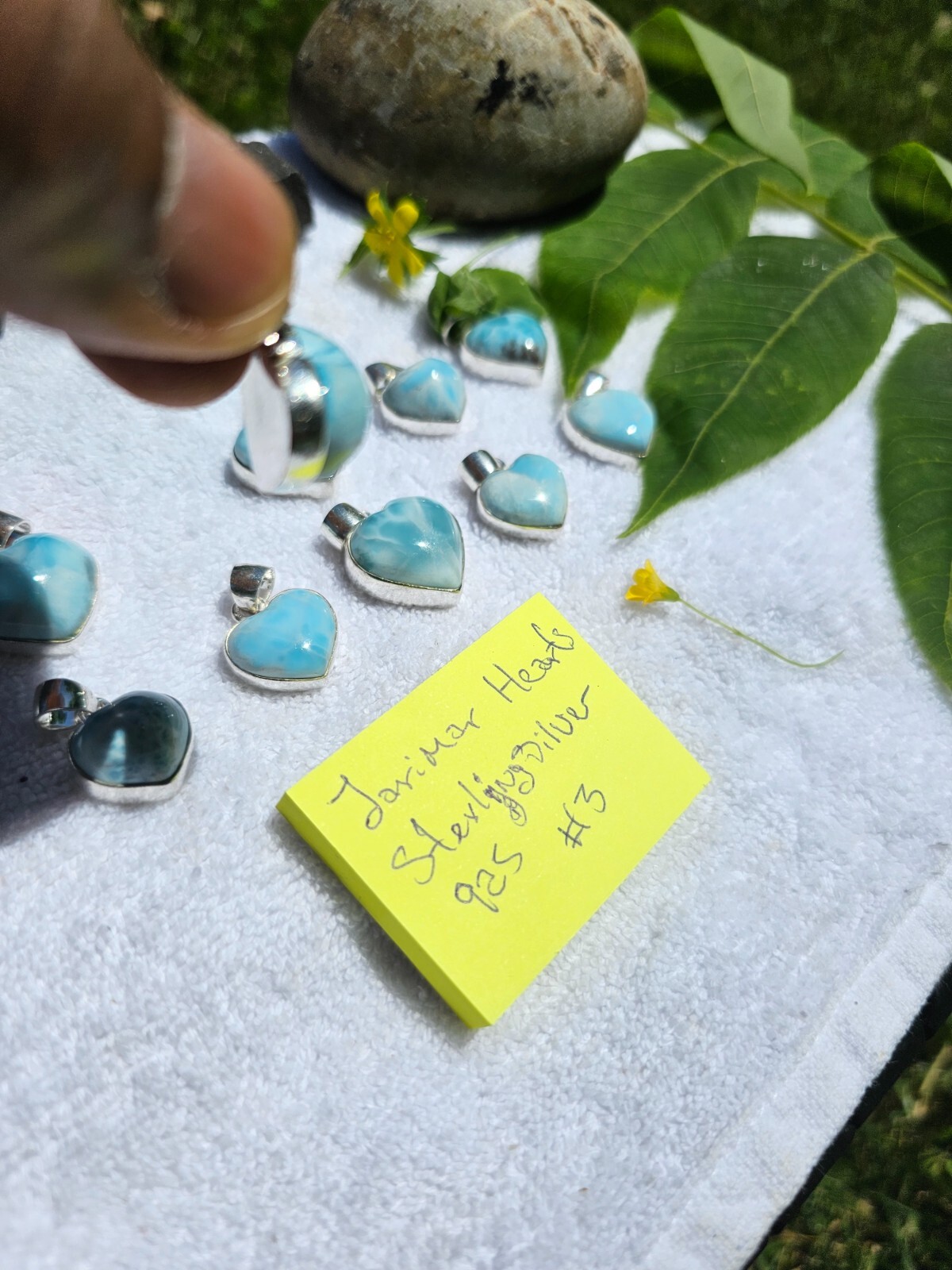 Lot of Larimar and Silver hearts cabochons, atlantis stone, larimar blue sky