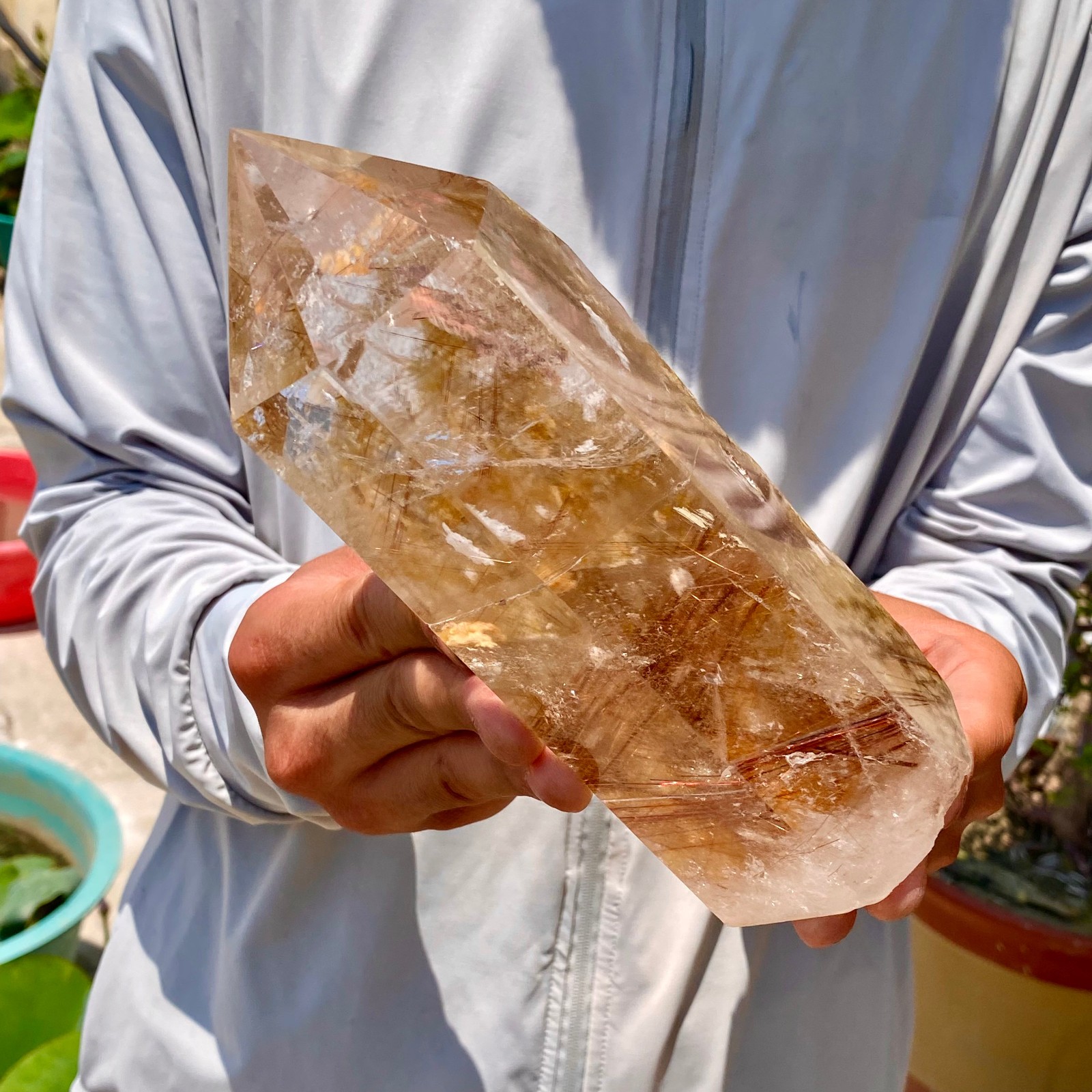 Natural Copper Rutilated Quartz Obelisk Tower Crystal Point Reiki Healing Home