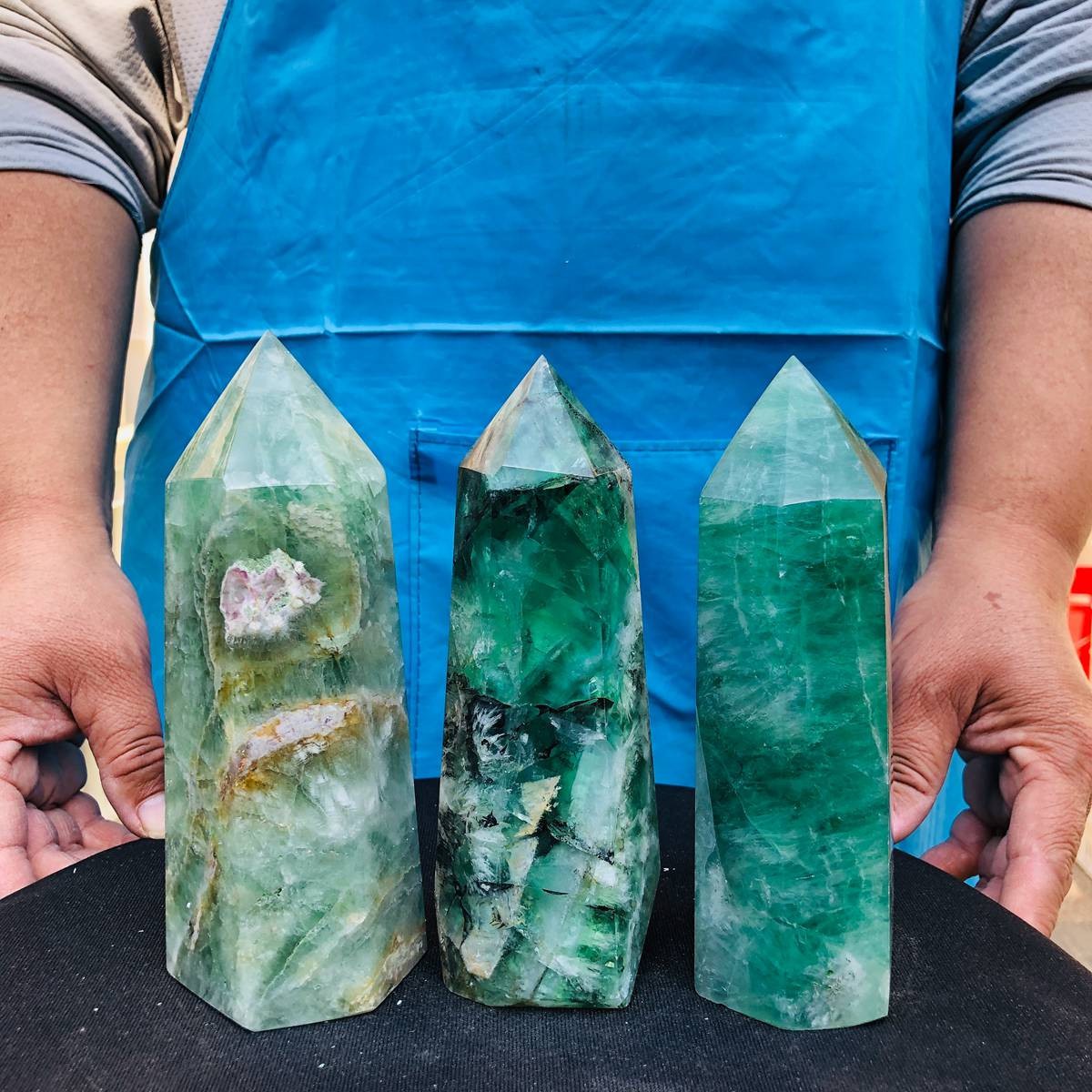 5.25LB 3pc Natural fluorite quartz obelisk crystal tower point healing decor
