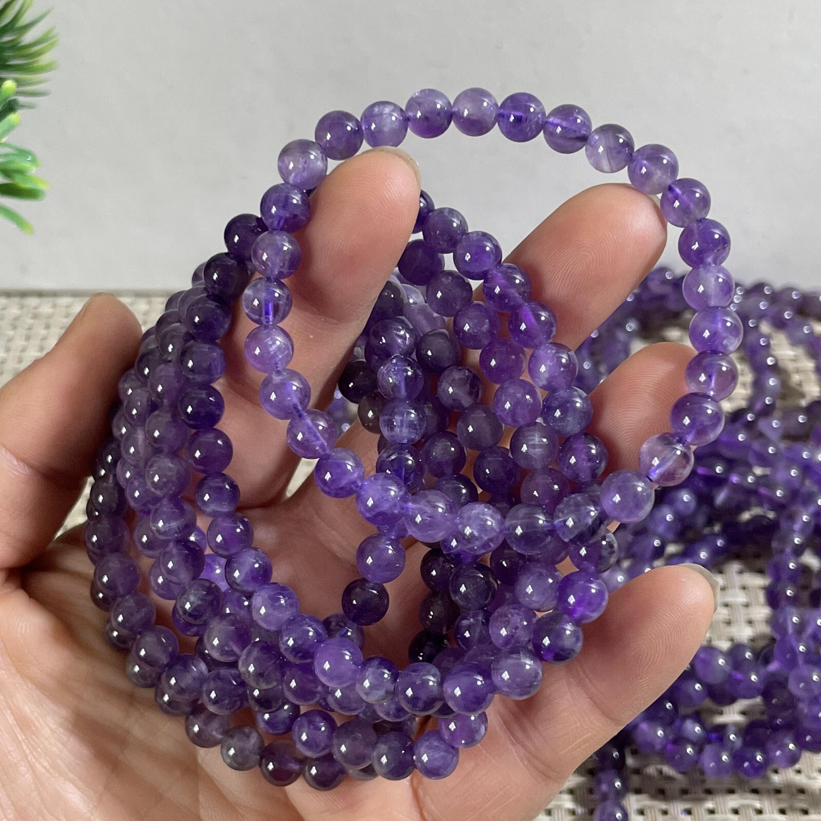 Wholesale 5Pcs Natural amethyst gem stone 6mm Quartz Crystal Stretch Bracelet