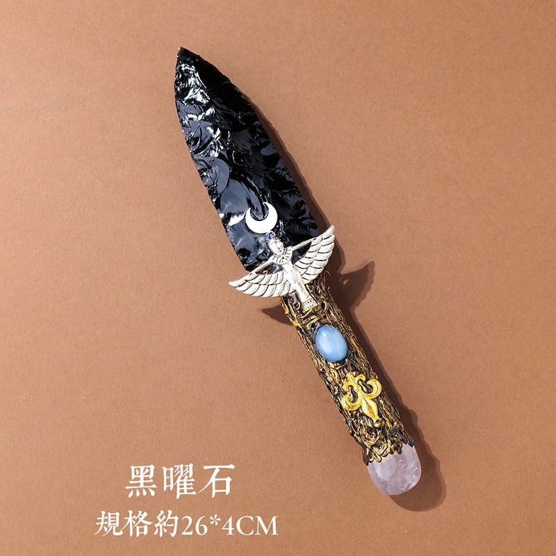 Natural obsidian rough stone knife, obsidian dagger, crystal ore handmade stone
