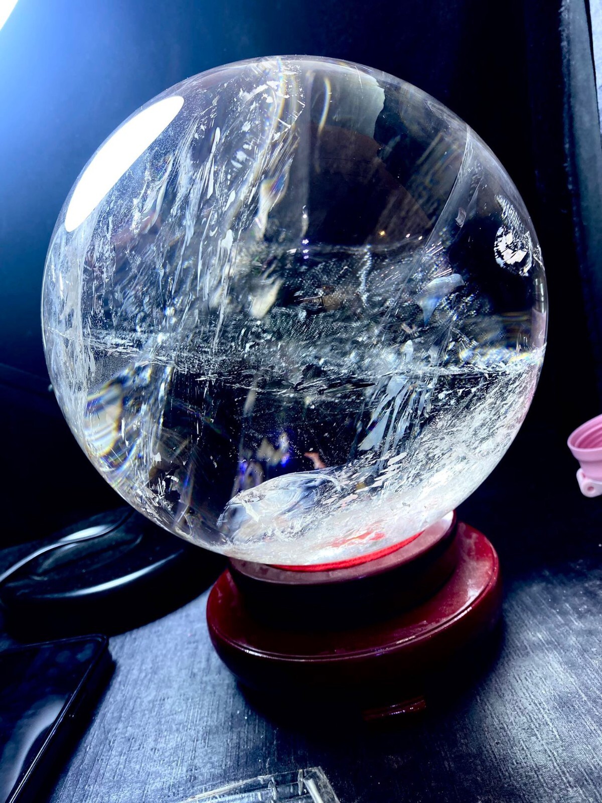 32.54LB Large Natural Clear Quartz Sphere White Crystal Ball Healing + Stand