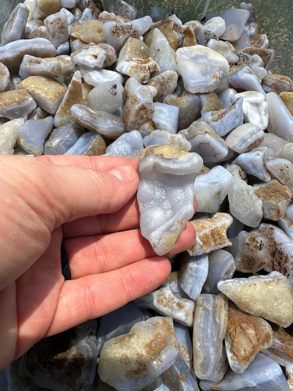 Blue Chalcedony (Tumbled, not Polished), Natural Chalcedony from Namibia