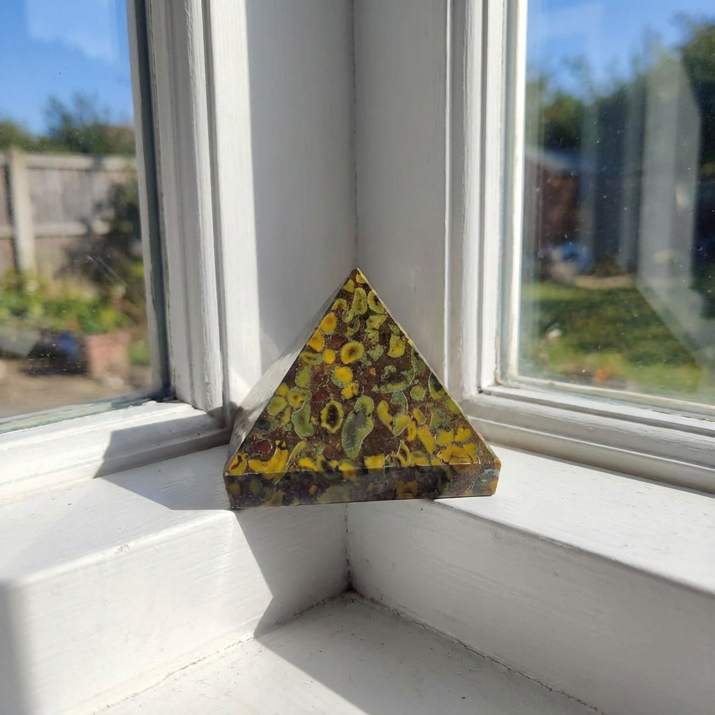 Fruit Jasper Pyramid for Healing Energy | Certified Meditation Crystal Decor