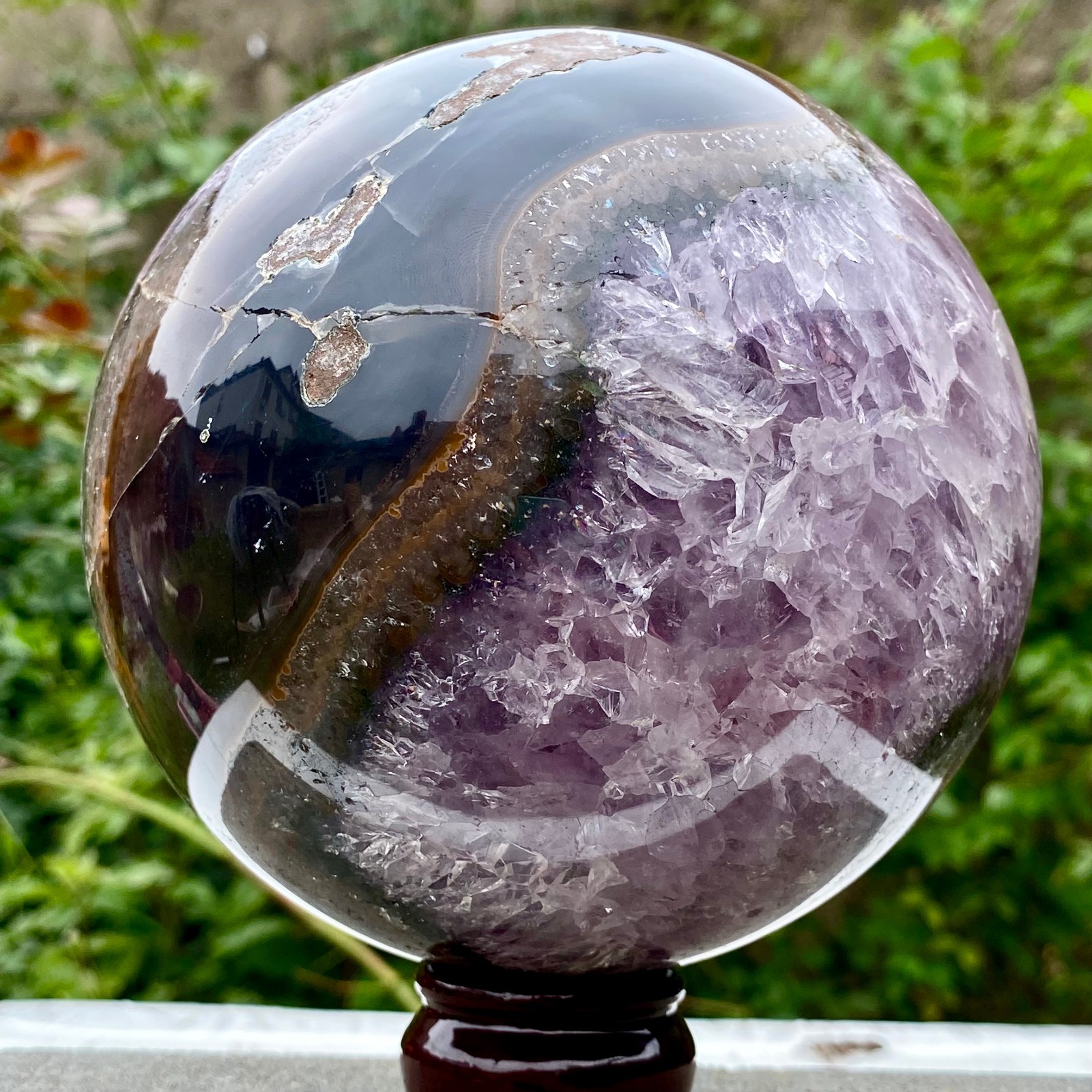 5.9LB Natural Amethyst Agate Sphere Polished Healing Crystal Ball Home Fe