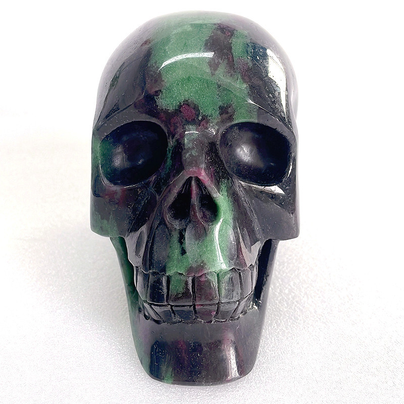 Mayan Style Healing Crystal Skull,4.9in Natural Ruby Zoisite Gemstone, Spiritual