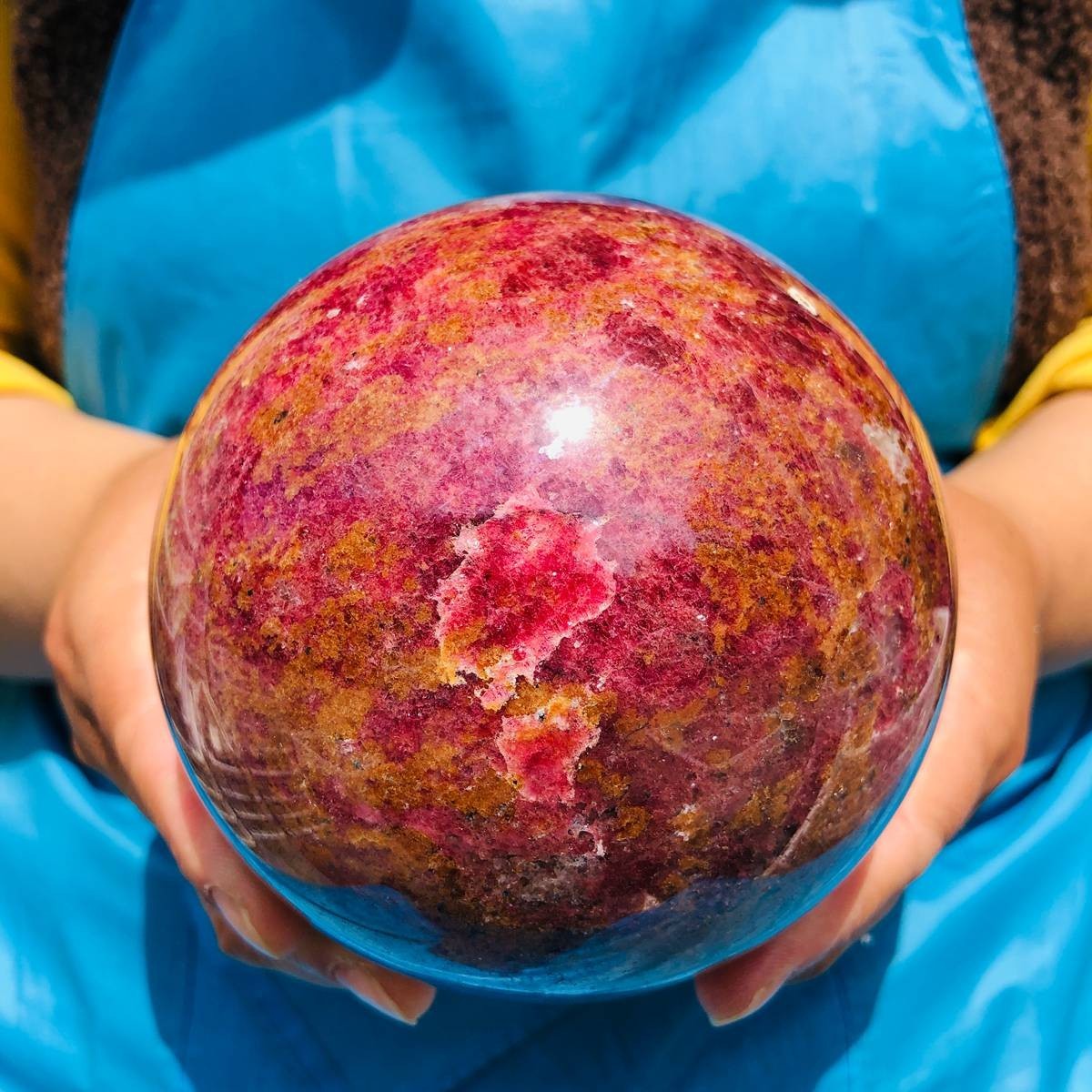 5.65 LB Natural Rhodonite Crystal Sphere Pink Black Healing Gem Stone 4781