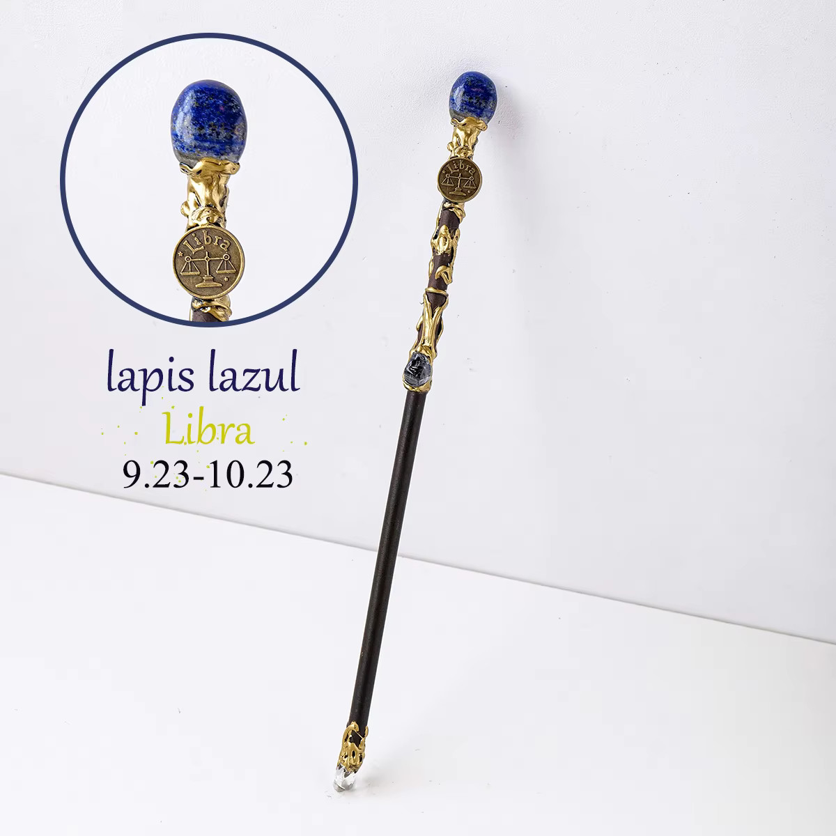 Handmade Natural Zodiac Medallion Crystal Wand with Birthstone Unique 11″–11.5″