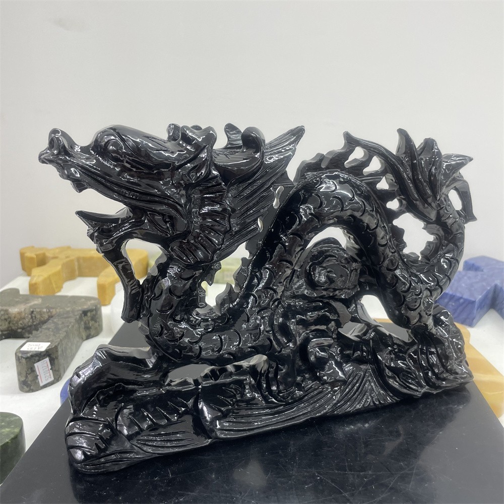 8.2LB 11.2″Natural Black Obsidian Dragon Crystal Healing Decor Ornament Reiki