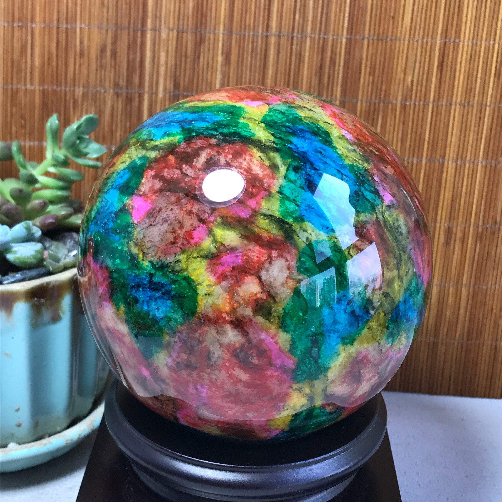 Natural “Seven Colors Jade” sphere Ball -Taiwan China 1.85kg Base Random A5806