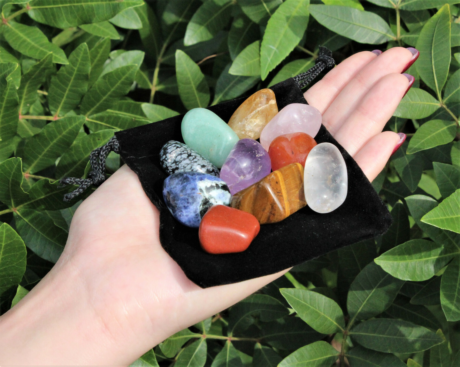 Beginners Crystal Kit, 10 pcs In Velvet Pouch – Most Popular Tumbled Crystals