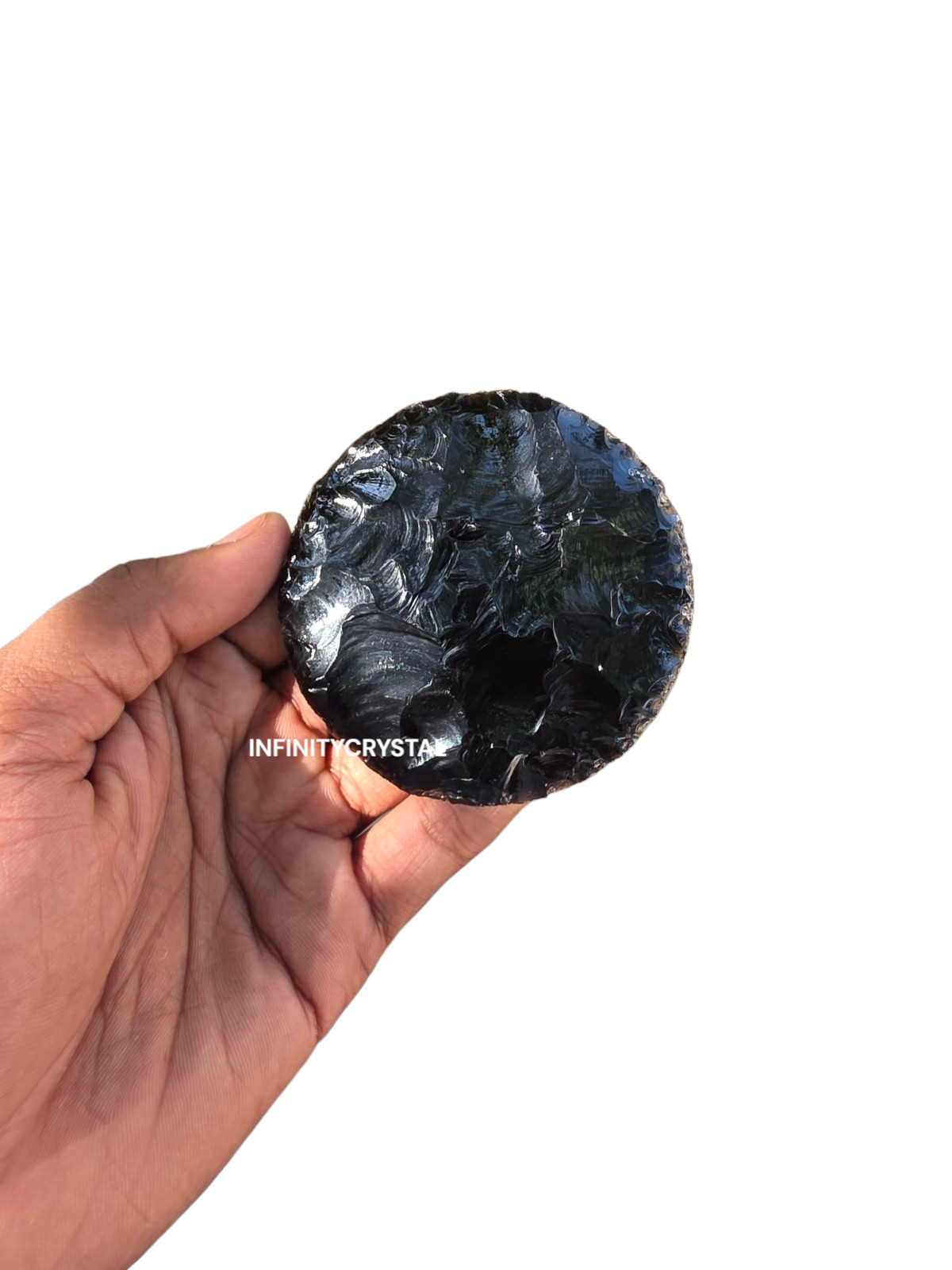 90MM Black Obsidian Disc – Handcrafted Round Protection Stone – Energy Healing.