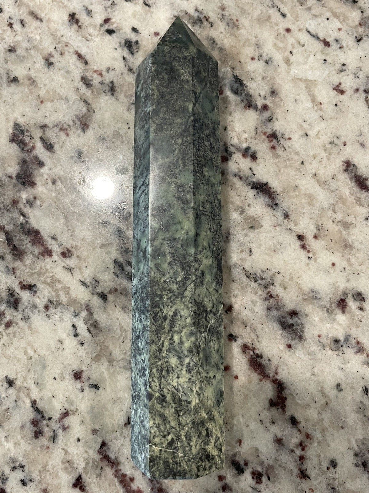 9.5″ Serpentine? Crystal Tower Obelisk – 1 lb 12.7 oz Polished 813.6 grams