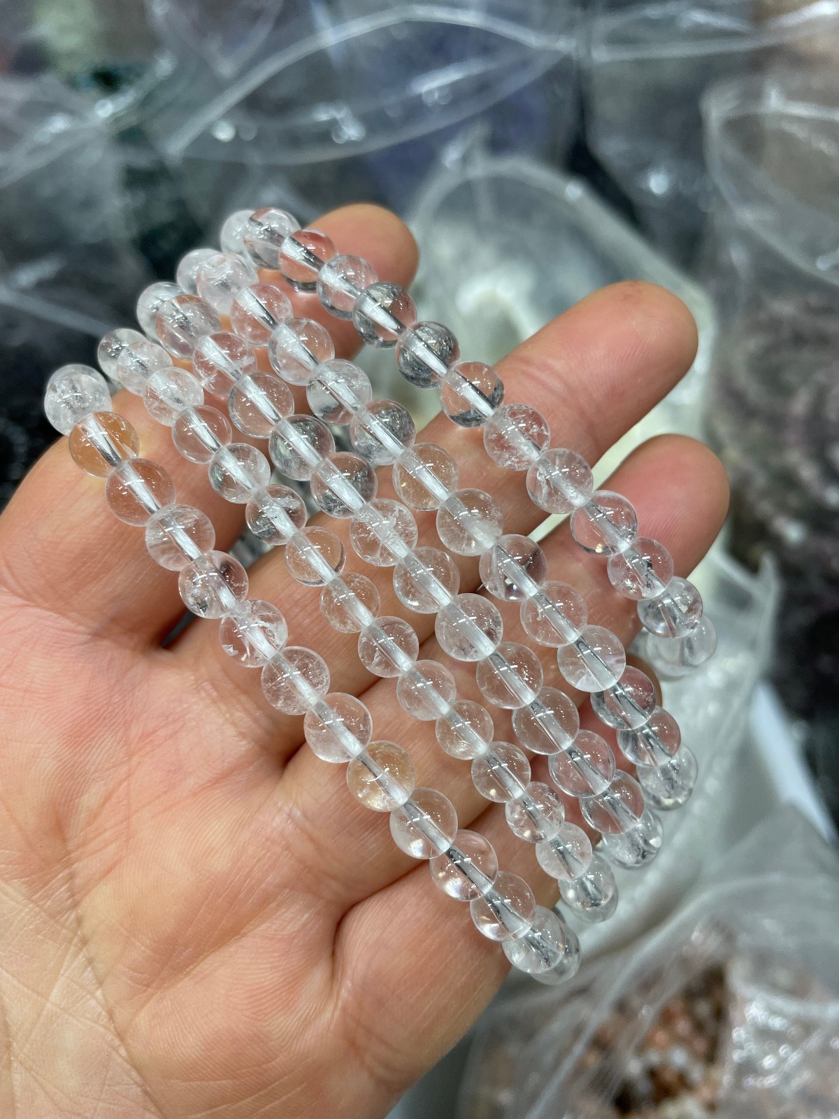 6mm 10pcs Natural White Quartz Crystal Beads Bracelet AAAA