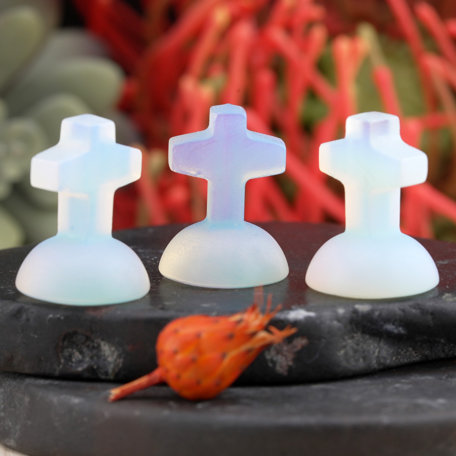 Opalite Mini Crystal Cross Carving Stone Faith Trinket Religious Stone Decor