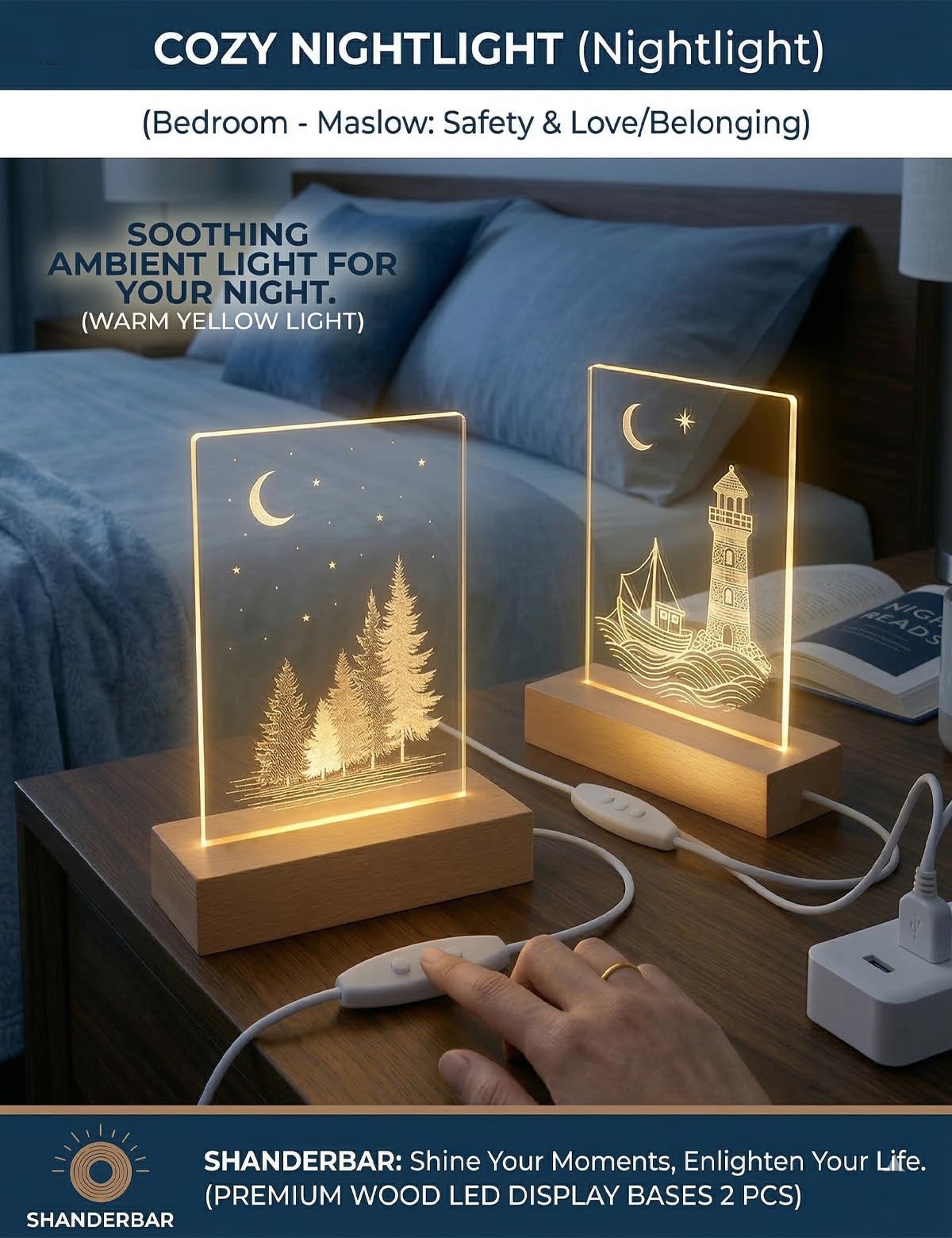 Rectangle Lights Display Base, 2 PCS 5.9 Inch Wooden Lighted Base Stand for A…