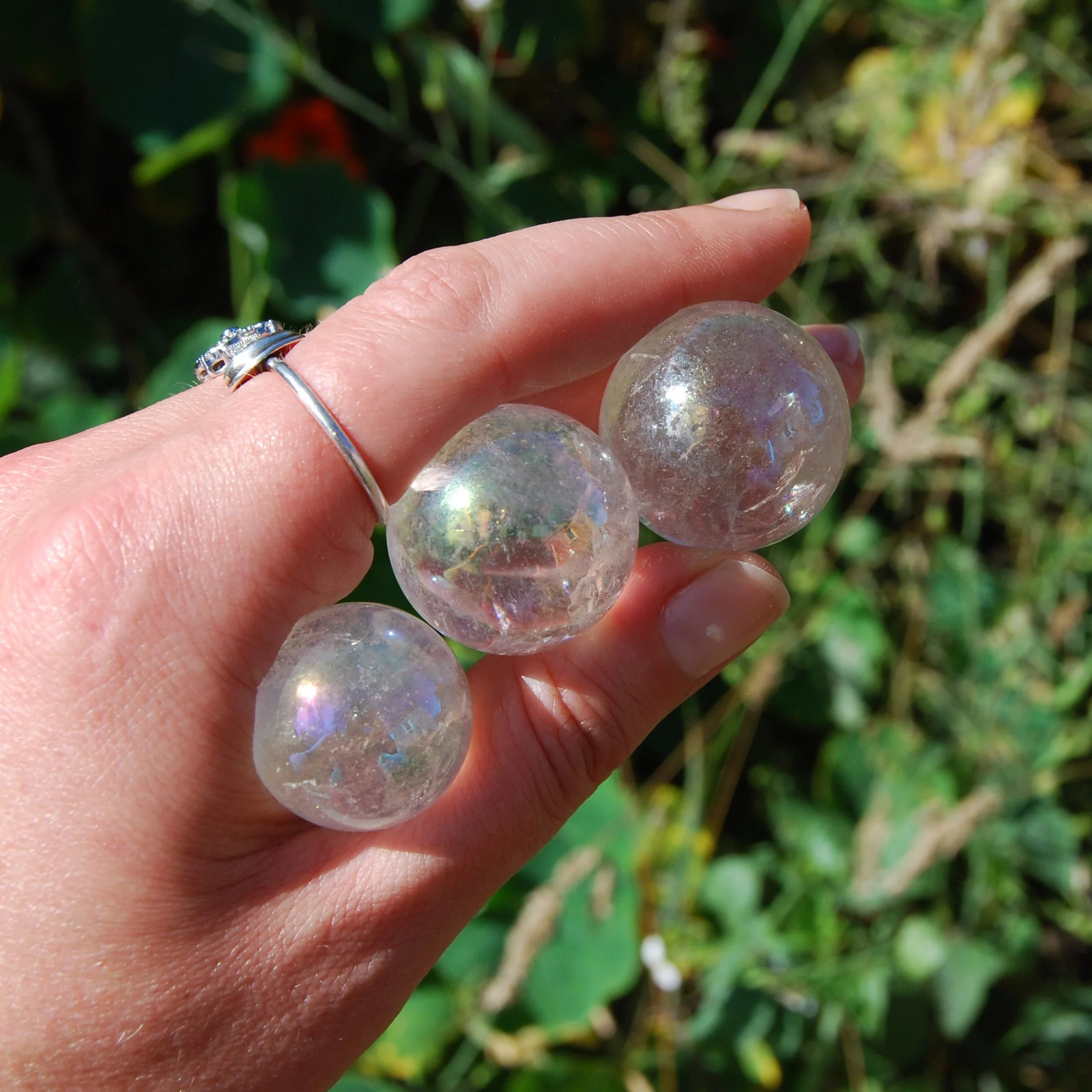 ONE Small Angel Aura Clear Quartz Crystal Sphere, 20mm to 40mm