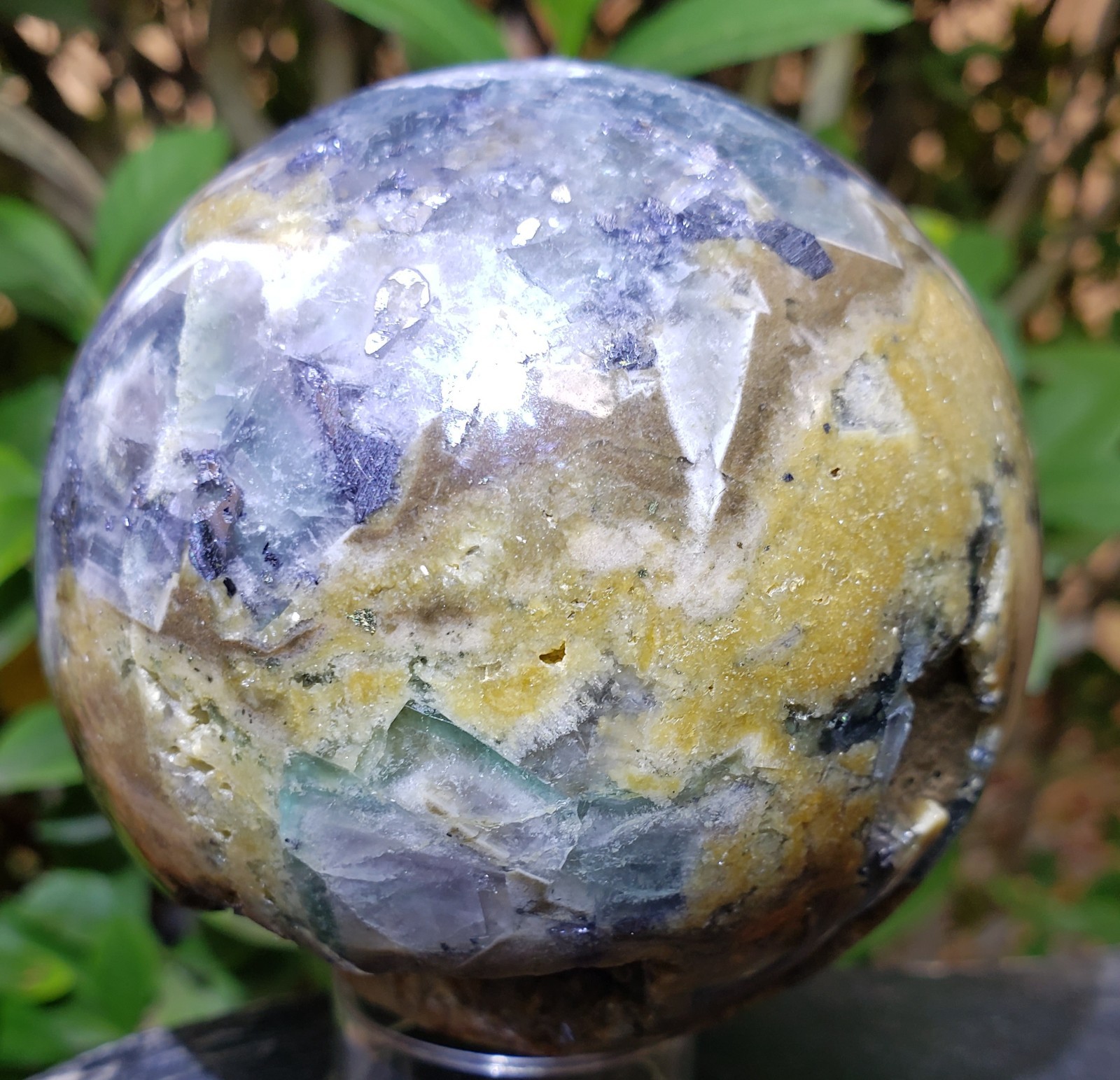 3″ Fluorite Root Crystal Sphere Orb Ball STRONG UV Mineral Druzy, 764g or 1.7 lb