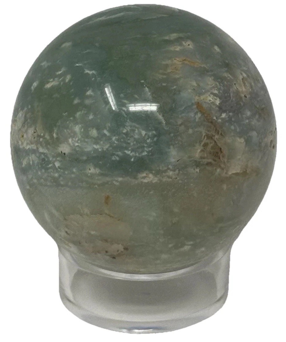 394g Beautiful Blue Caribbean Calcite Crystal Sphere With Holder