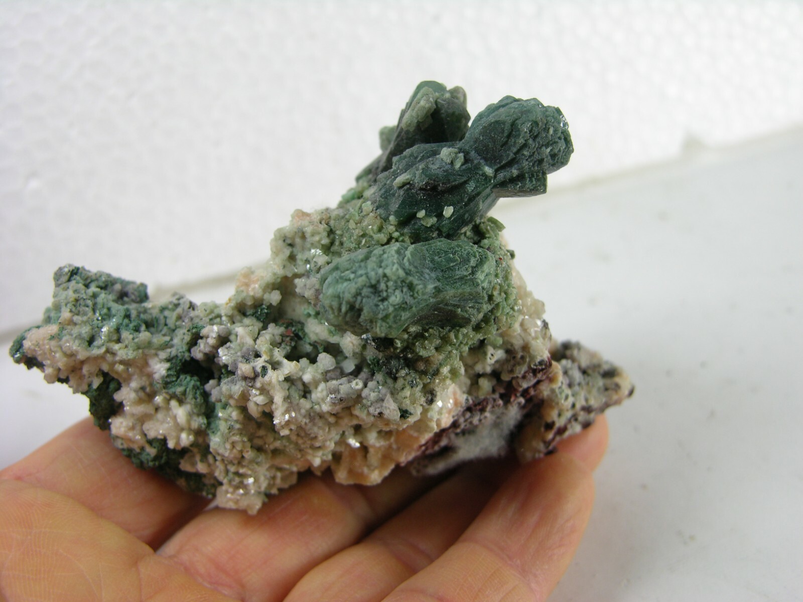 #1 81g 3 1/8 in Beautiful Natural Morocco Green Epidote In Matrix 80mm 2 7/8 oz